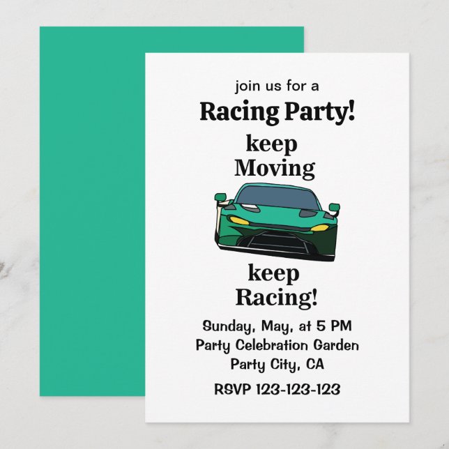 Invitation Race Car Racer Racer Party (Devant / Derrière)