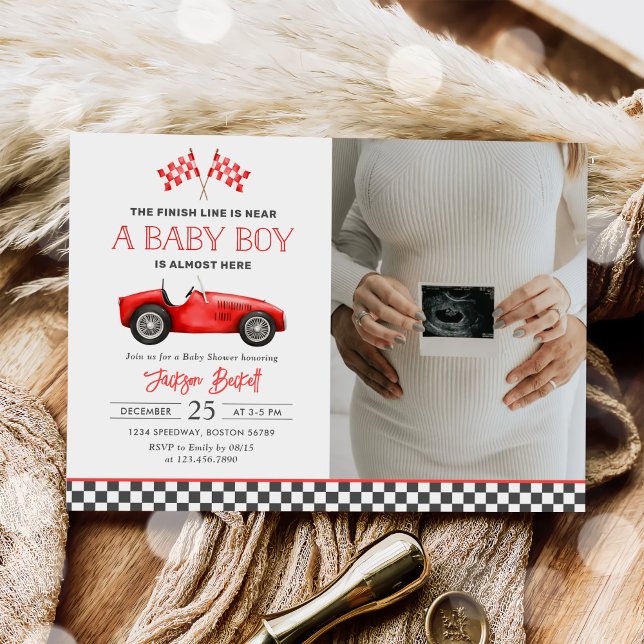 Invitation Race Car Red Racing Boy Baby shower Photo (Créateur téléchargé)