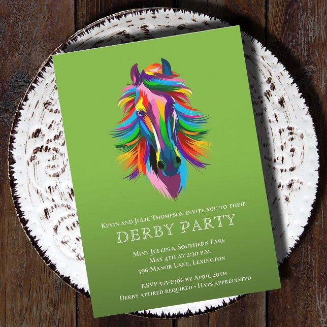 Invitation Racehorse de couleur Derby Party (Colorful racehorse Derby party invitations - PRINTED and/or INSTANT DOWNLOAD)