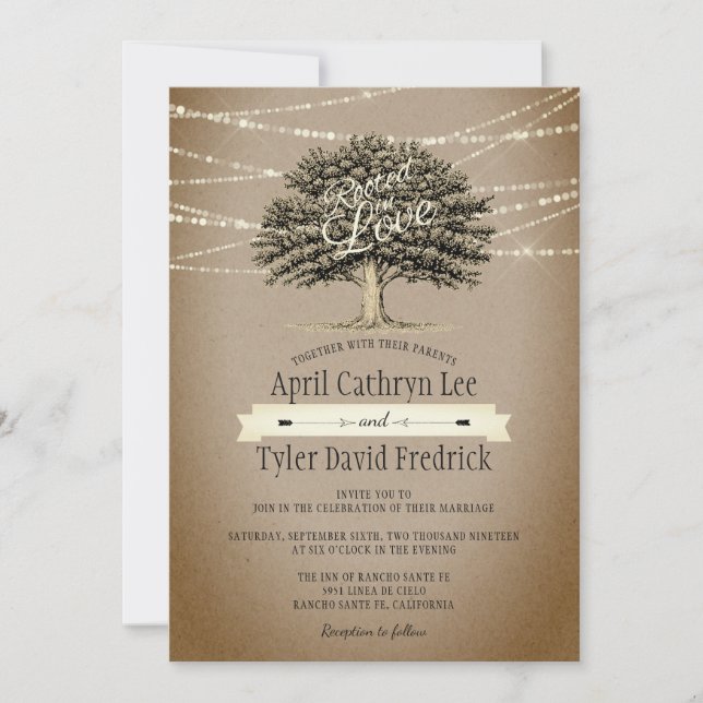 Invitation Racine dans Love Rustic Tree String Mariage (Devant)