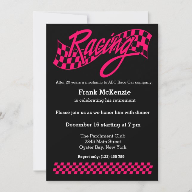 Invitation Racing, choisissez la couleur de votre arrière - p (Devant)