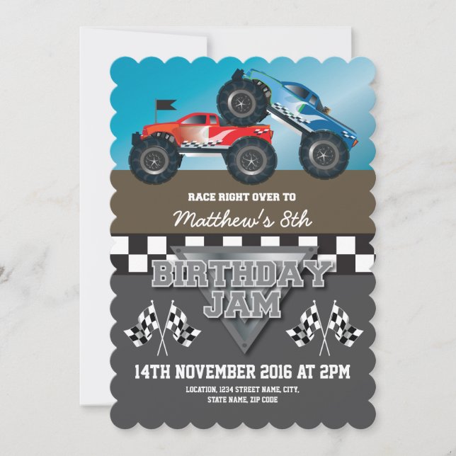 Invitation Racing Monster Jam Trucks Personnalisé Anniversair (Devant)