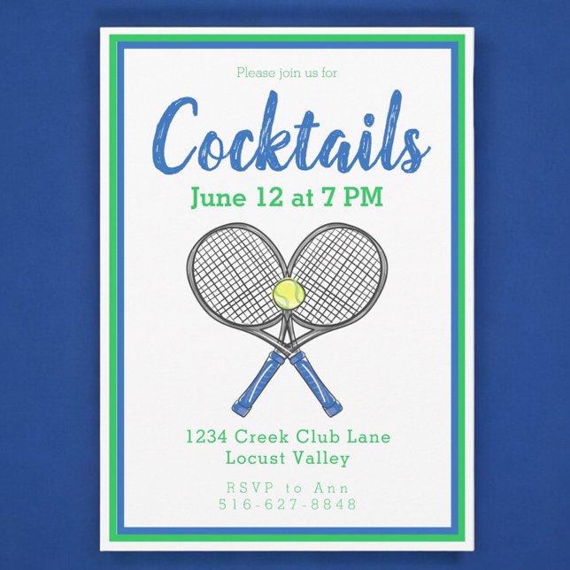Invitation Racquettes de tennis bleues Prépa Soirée Cocktail (Créateur téléchargé)