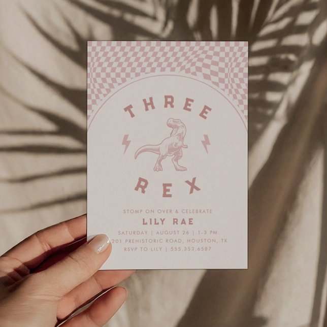 Invitation Rad Dinosaur Three Rex Pink Girls Birthday (Créateur téléchargé)