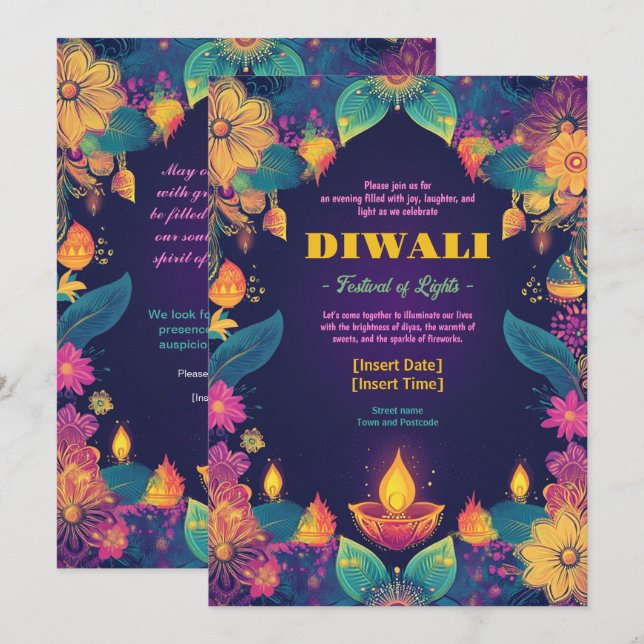 Invitation Radiance vibrante de Diwali (Devant / Derrière)