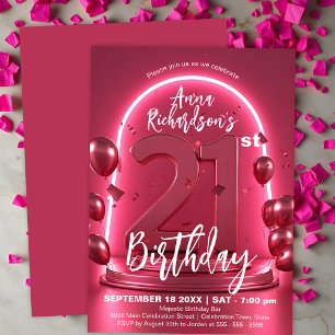Invitation Radiant Chic Neon rose 21e anniversaire avec ballo