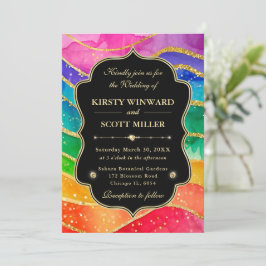 Invitation Rainbow Alcohol Ink Gold Glitter Wedding
