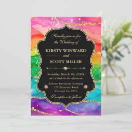Invitation Rainbow Alcohol Ink Gold Glitter Wedding