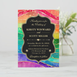 Invitation Rainbow Alcohol Ink Gold Glitter Wedding