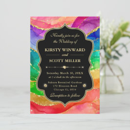 Invitation Rainbow Alcohol Ink Gold Glitter Wedding