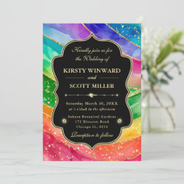 Invitation Rainbow Alcohol Ink Gold Glitter Wedding