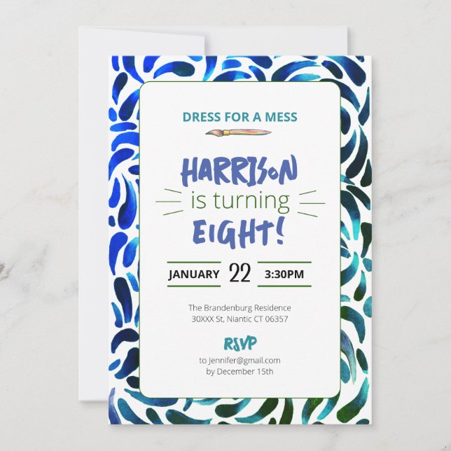 Invitation Rainbow Art Paint Birthday Party Boy (Devant)