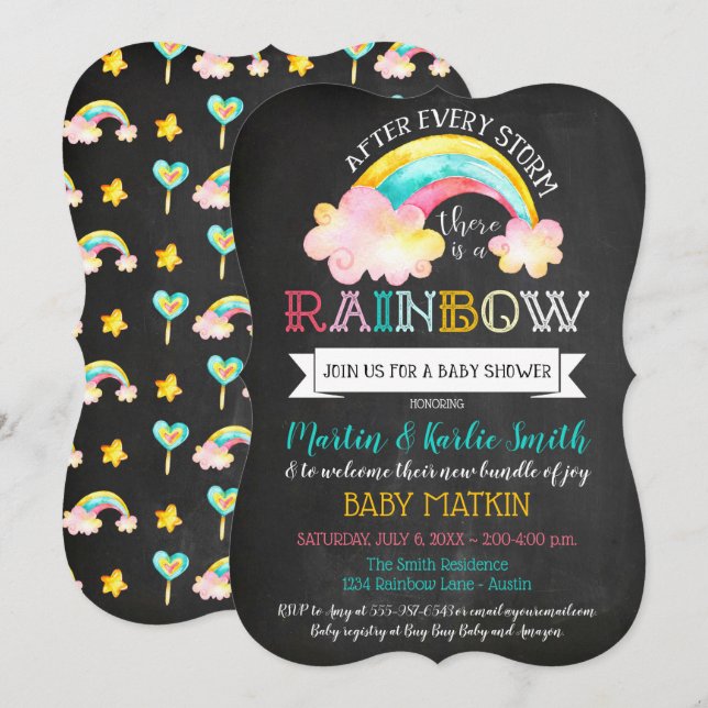Invitation Rainbow Baby après le Baby shower de tempête (Devant / Derrière)