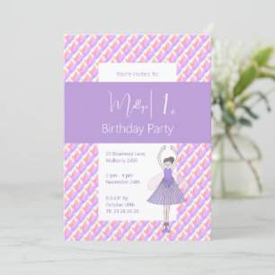 Invitation Rainbow Ballerina Fairy Purple Girls 1er anniversa