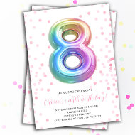 Invitation Rainbow Balloon 8th Birthday Girl Party Numéro