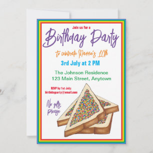 Invitation Rainbow Birday Party Australian Fairy Pread Food