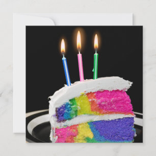 Invitation Rainbow Birthday Cake Party