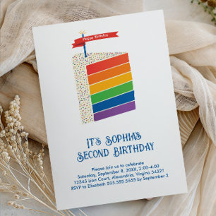 Invitation Rainbow Birthday Cake, Tous les âges Anniversaire