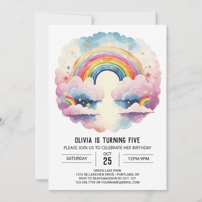 Invitation Rainbow Boho Nuds Girl Birthday (Devant)