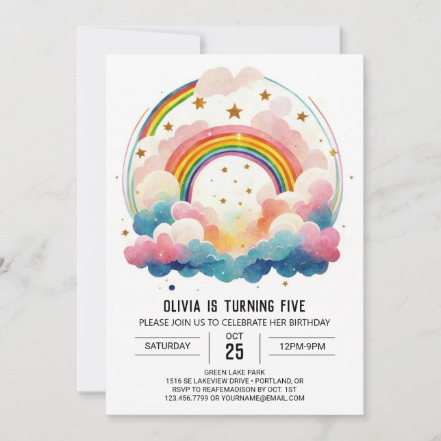 Invitation Rainbow Boho Nuds Girl Birthday (Devant)