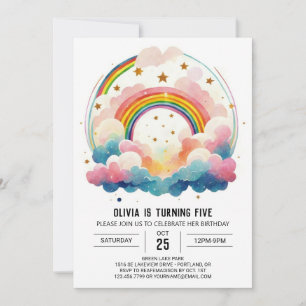 Invitation Rainbow Boho Nuds Girl Birthday