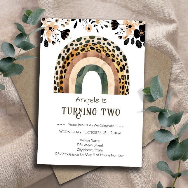 Invitation Rainbow Boho Poster de animal Floral 2e anniversai (Créateur téléchargé)