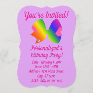 Invitation Rainbow Bow - Anniversaire de la petite fille rose