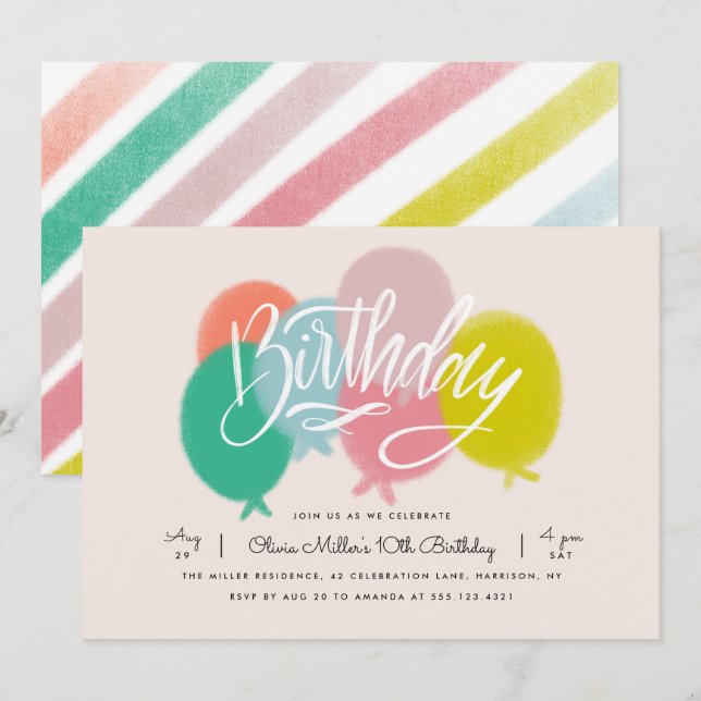 Invitation Rainbow Bright Ballots Anniversaire Fête Blush ros (Devant / Derrière)