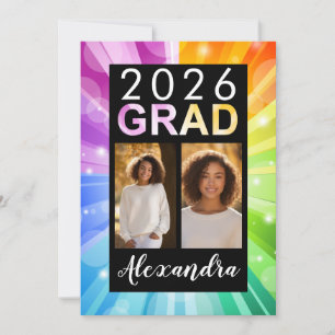 Invitation Rainbow Bubble Art Class of 2025 Photo Graduation