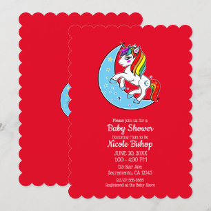 Invitation Rainbow Celestial Blue Moon & Stars Unicorn