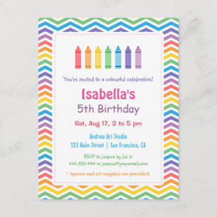 Invitation Rainbow Chevron Crayons Arts Anniversaire de enfan