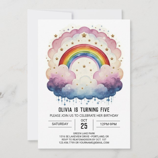 Invitation Rainbow Chic Nuages Anniversaire (Devant)