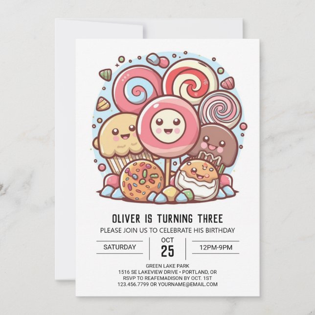 Invitation Rainbow Children's Lollipop Anniversaire (Devant)