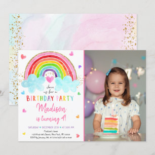 Invitation Rainbow Cloud Hearts Aquarelle Anniversaire