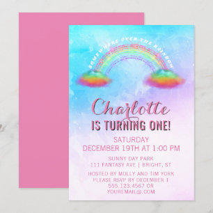 Invitation Rainbow Clouds Girls 1er anniversaire