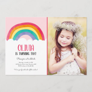 Invitation Rainbow Clouds Rose Girl Amusant Anniversaire Invi