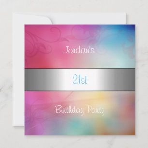 Invitation Rainbow Clouds Silver Trim 21ème anniversaire