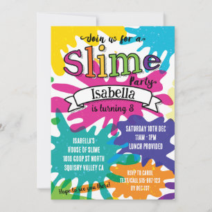 Invitation Rainbow Colorée Slime fête d'anniversaire