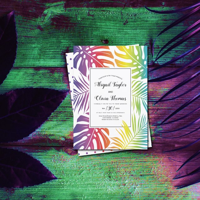 Invitation Rainbow couleurs feuille motif gay lesbienne maria (Créateur téléchargé)