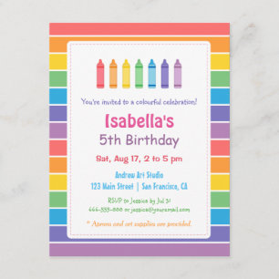 Invitation Rainbow Crayons Arts Crafts Anniversaire de enfant