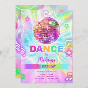 Invitation Rainbow Dance Disco Party Neon Glow