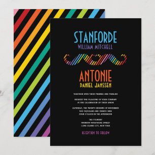 Invitation Rainbow Double Mustaches Simple Modern Gay Mariage