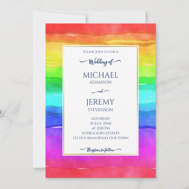 Invitation Rainbow élégant code qr RSVP moderne (Devant)