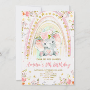 Invitation Rainbow et Elephant Anniversaire