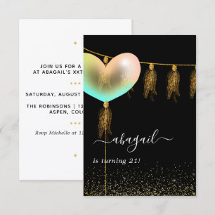 Invitation Rainbow et Gold et Black Anniversaire Party