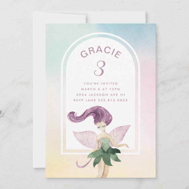 Invitation Rainbow Fairy Boho Arch Fête d'anniversaire fille (Devant)