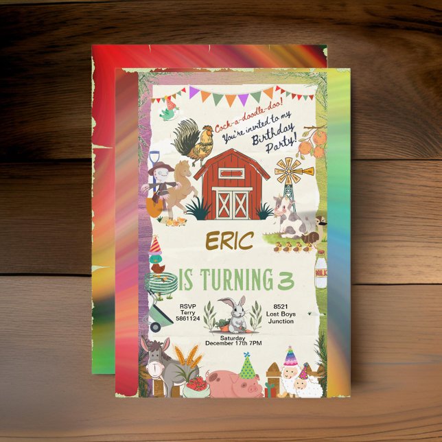 Invitation Rainbow Farm Animaux Toddler Personnaliser (Créateur téléchargé)