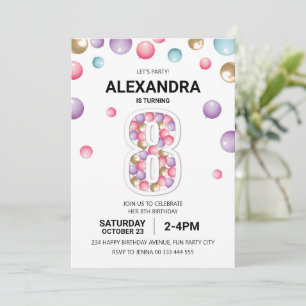 Invitation Rainbow fête du 8e anniversaire, fille en ballons 