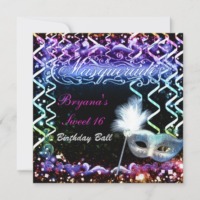 Invitation Rainbow Glow Masquerade Masque fête d'anniversaire (Devant)
