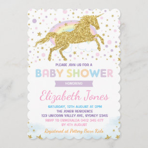 Invitation Rainbow Gold Unicorn / Baby shower des étoiles mag